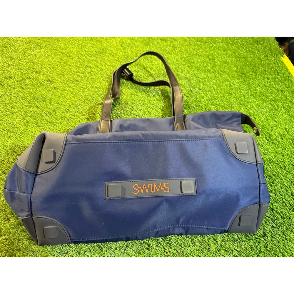 SWIMS Navy Nylon Duffel‎ Bag Weekend Travel Carry On Leather Trim